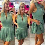Zipper Front Mock Neckline Athletic Dress