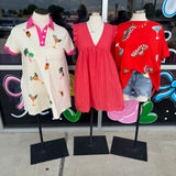 Coral Cotton Eyelet Pocketed Dress