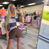 Check It Out Checkered Sweater | Dark Blue Brown Mix