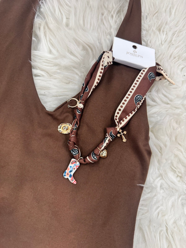 Scarf Necklace | Horseshoe Boot Cross Charm