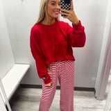 Waffle Longsleeve Top-Red