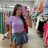 Easy Enough Short Sleeve Cropped Sweater Top