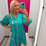 Teal Palm Mini Dress