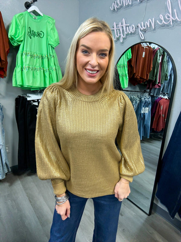 Ready to Shine Metallic Gold Sweater | Mardi Gras