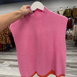 Pink and Orange Scallop Contrast Trim Sweater