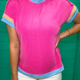 Ribbed Contrast Trim Round Neck T Shirt