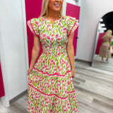 Tulip Fields Smocked Midi Dress | Pink