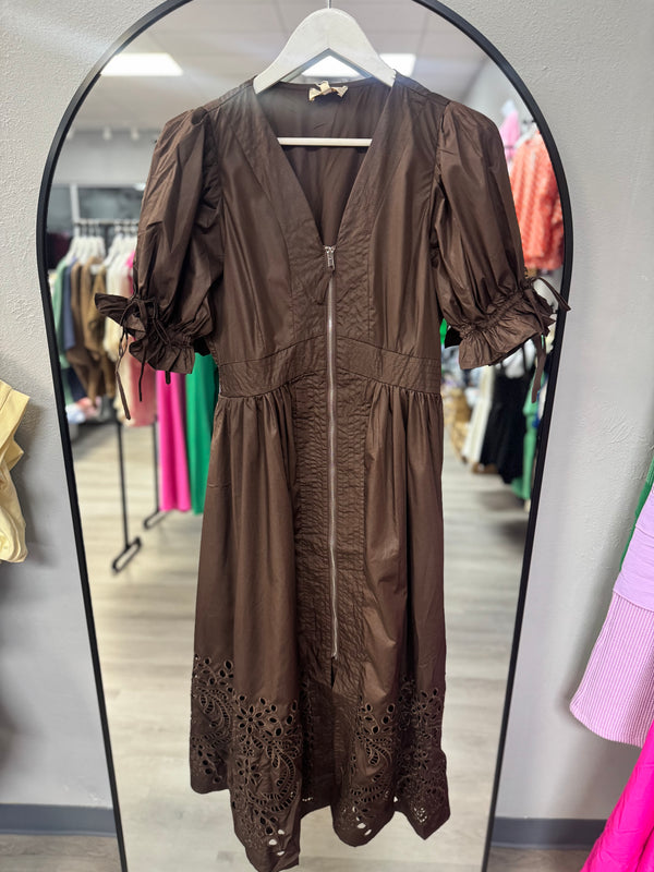 Nice to Meet You Chocolate Zip Midi Dress