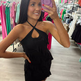 Black Halter Ruffle Mini Dress
