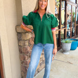 Found My Way Zip Collar Top  | Hunter Green