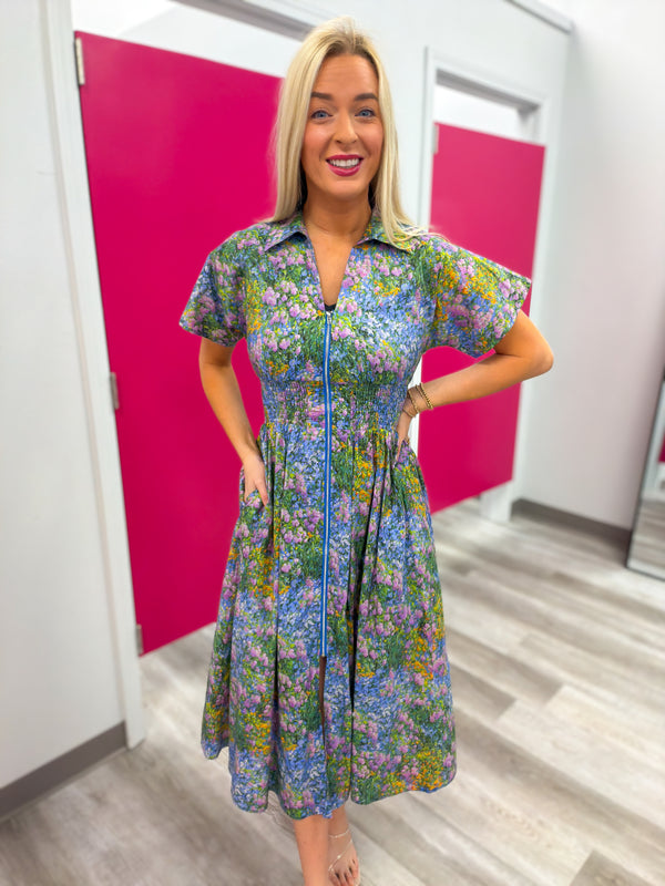 Whispers of Spring Floral Zip Midi