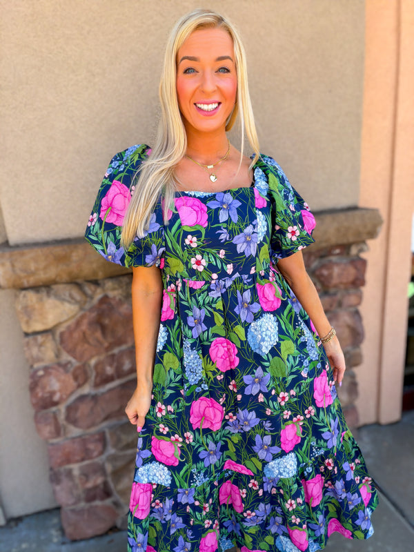 Beauty in a Bow Floral Dress Navy