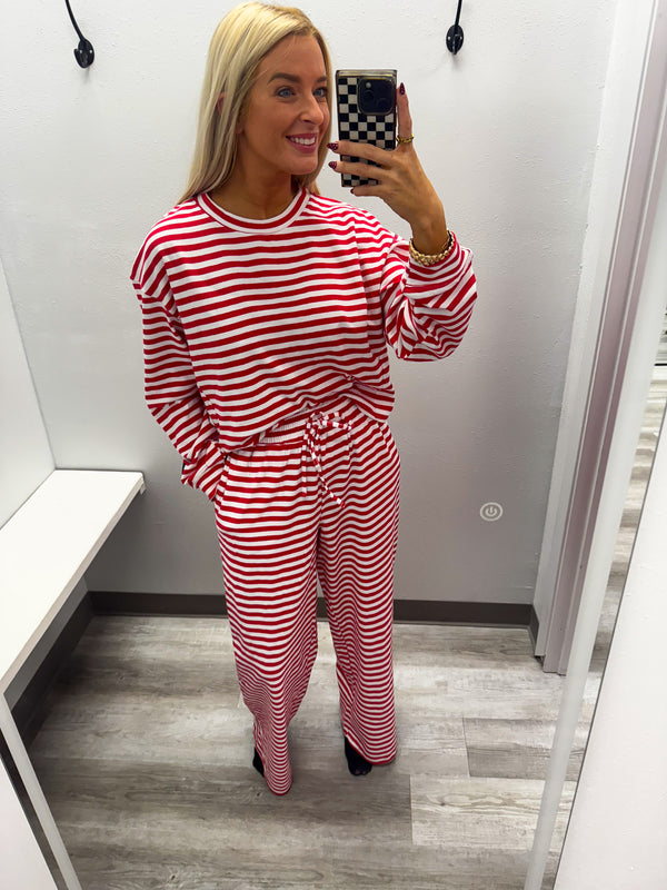 Stripe Longsleeve Top-Red | LULU MAC