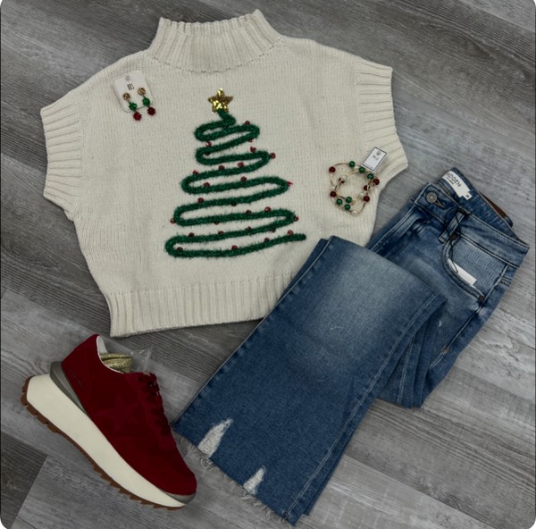Short Sleeve Tinsel Tree Sweater