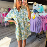 Blue and Yellow Floral Denim Dress