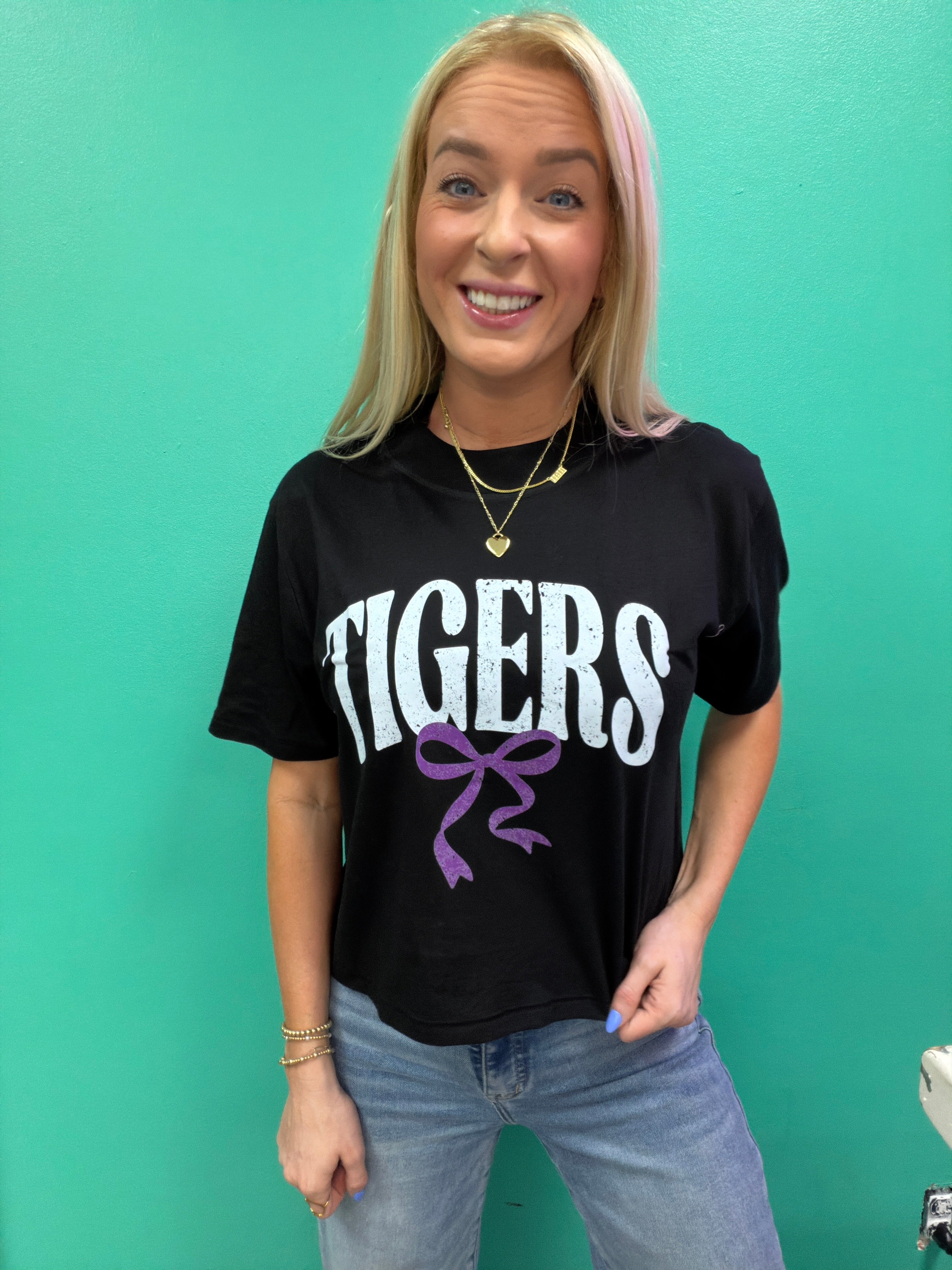 Tigers Bow Graphic Tee Crop Midi