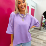 Soft Spoken Lavender Scuba Round Neck Top With Side Slits