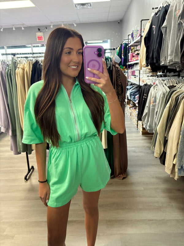 Seafoam Green Zip Romper