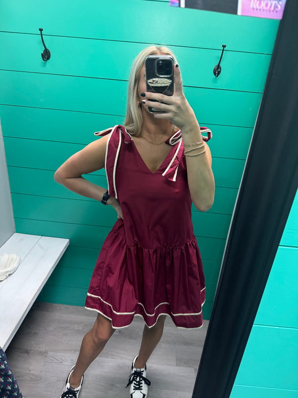 Sweet & Simple V Neck Crimson Dress