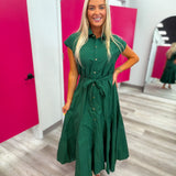 Green Midi with Gold Square Buttons