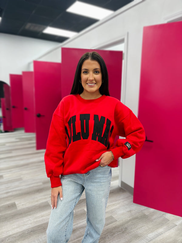 Red and Black Lulu Mac Embroidery Sweatshirt