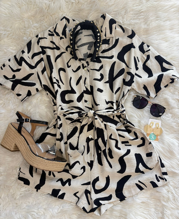 Away We Go Cream and Black Romper