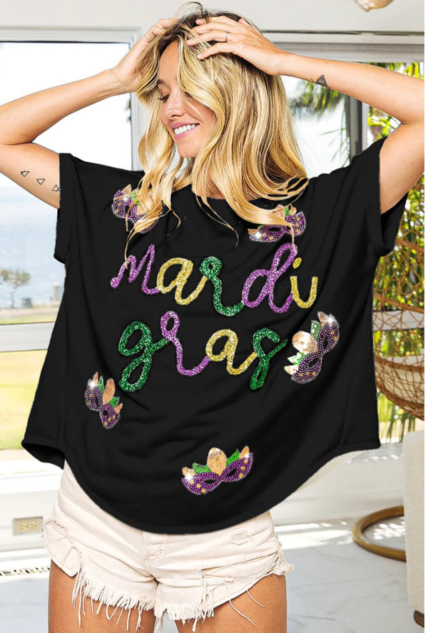 Mardi Gras Tinsel Mask Top