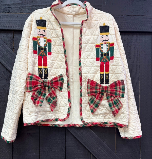 Nutcracker Bow Quilted Shacket | Cream