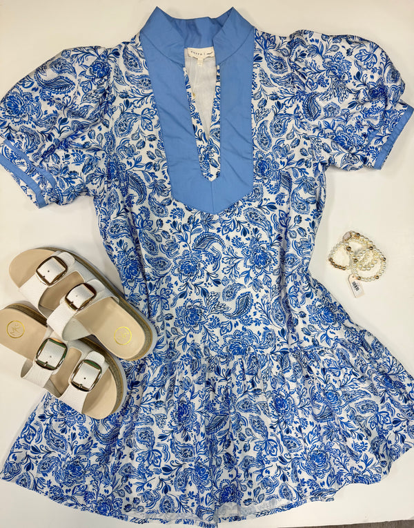 Bluebell Breeze Blue and White Dress