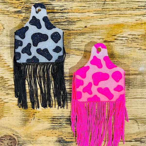Cow Print Cow Tag with Fringe Car Freshie