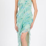 Mint and Blue Floral Slit Maxi