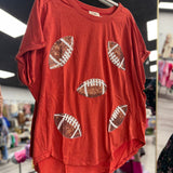 Football Sequin Acid Wash Top