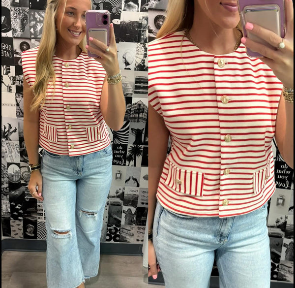 Stripe Pattern Red Top