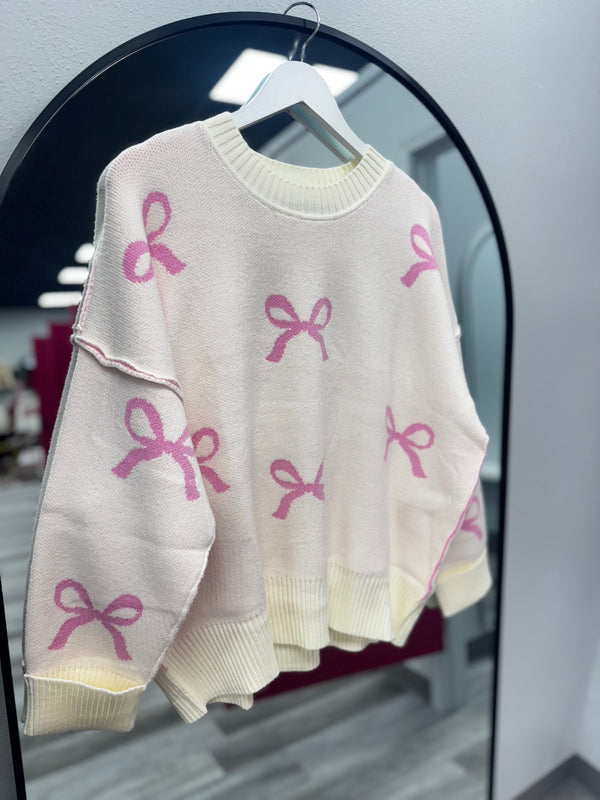 Bow Sweater | Pink and White