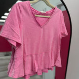 Rosey Little Life Acid Wash V Neck Pink Tee