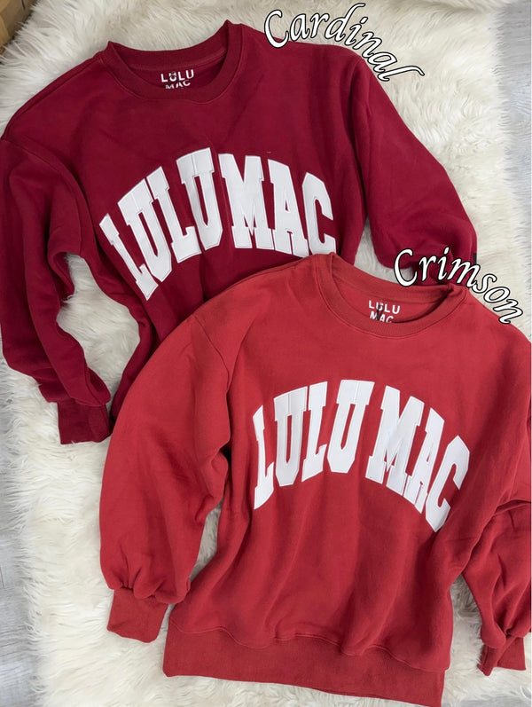 Crimson and White Lulu Mac Embroidery Sweatshirt