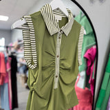 Scrunched Striped Olive Top