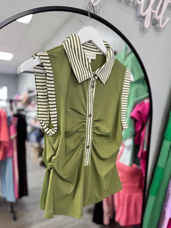 Scrunched Striped Olive Top