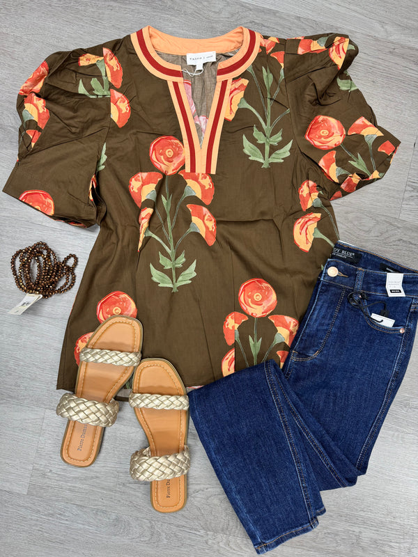 Floral Brown and Rust Top