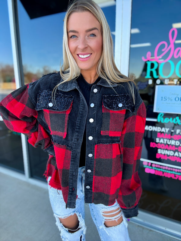 The Layla Buffalo Plaid Corded Shacket