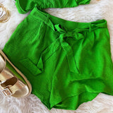 That Summer Feeling Green Shorts with Bow Belt