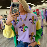 Sequin Fleur De Lis Mardi Gras Sweatshirt Top