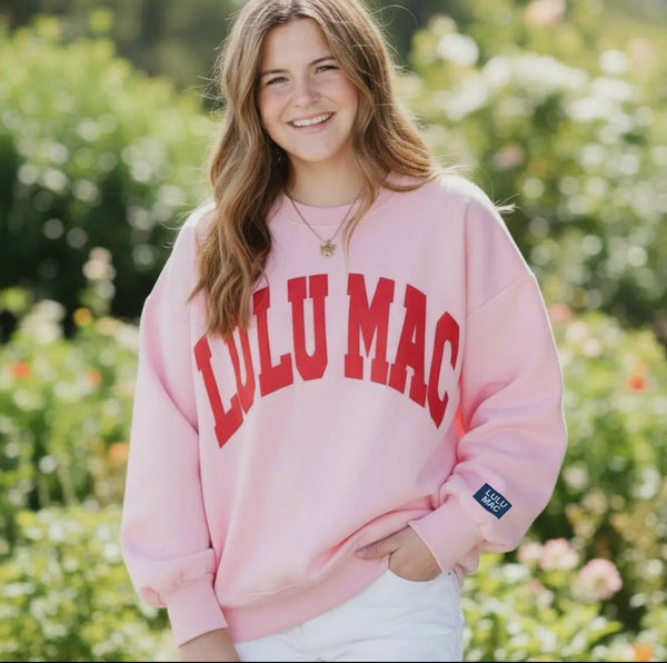 Red & Baby Pink Puff Letter Sweatshirt | LULU MAC