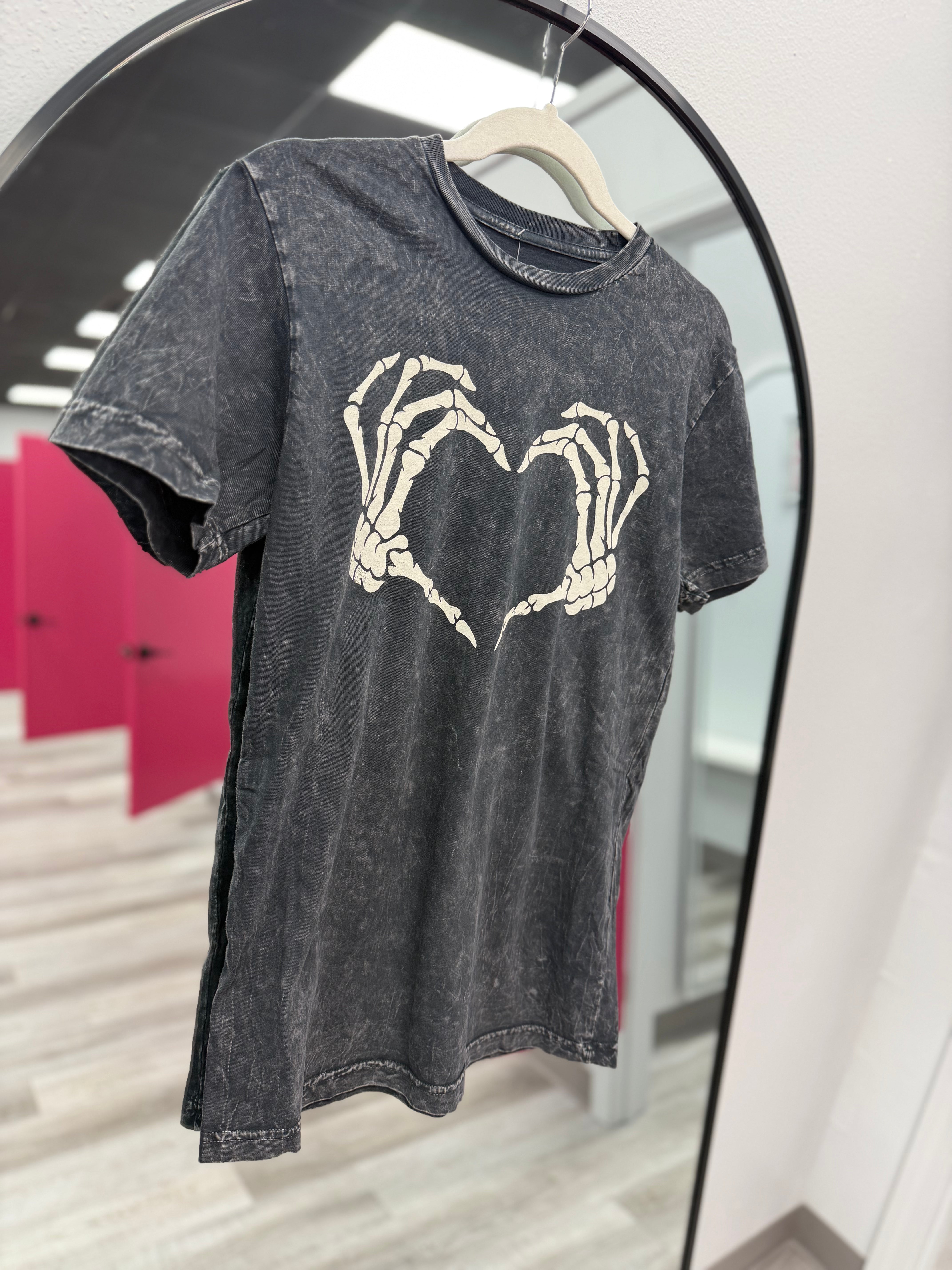 Skeleton Heart Hand Graphic Tee