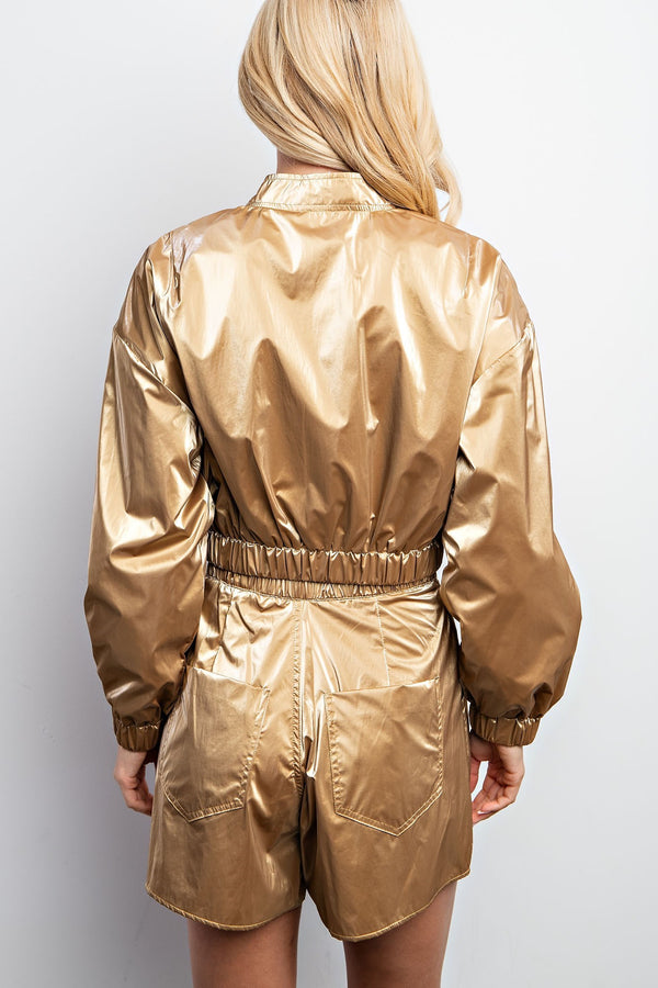 Go For Gold Metallic Bomber Crop Jacket