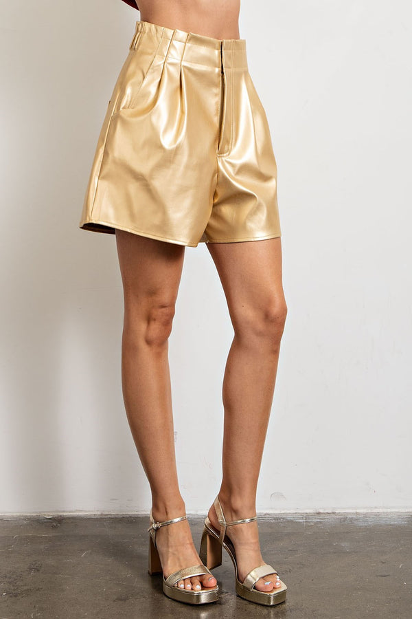 Gimmie The Gold High Waist Paperbag Faux Leather Shorts