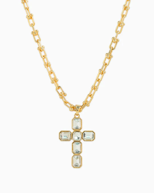 Pave Cross U Link Chain Necklace