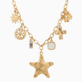 Hammered Large Star Multi Charm Necklace