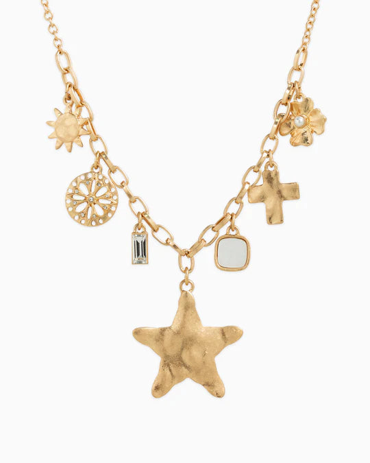 Hammered Large Star Multi Charm Necklace