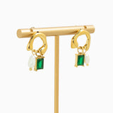 Hoop Sculpted Emarald Stone Drop Earrings